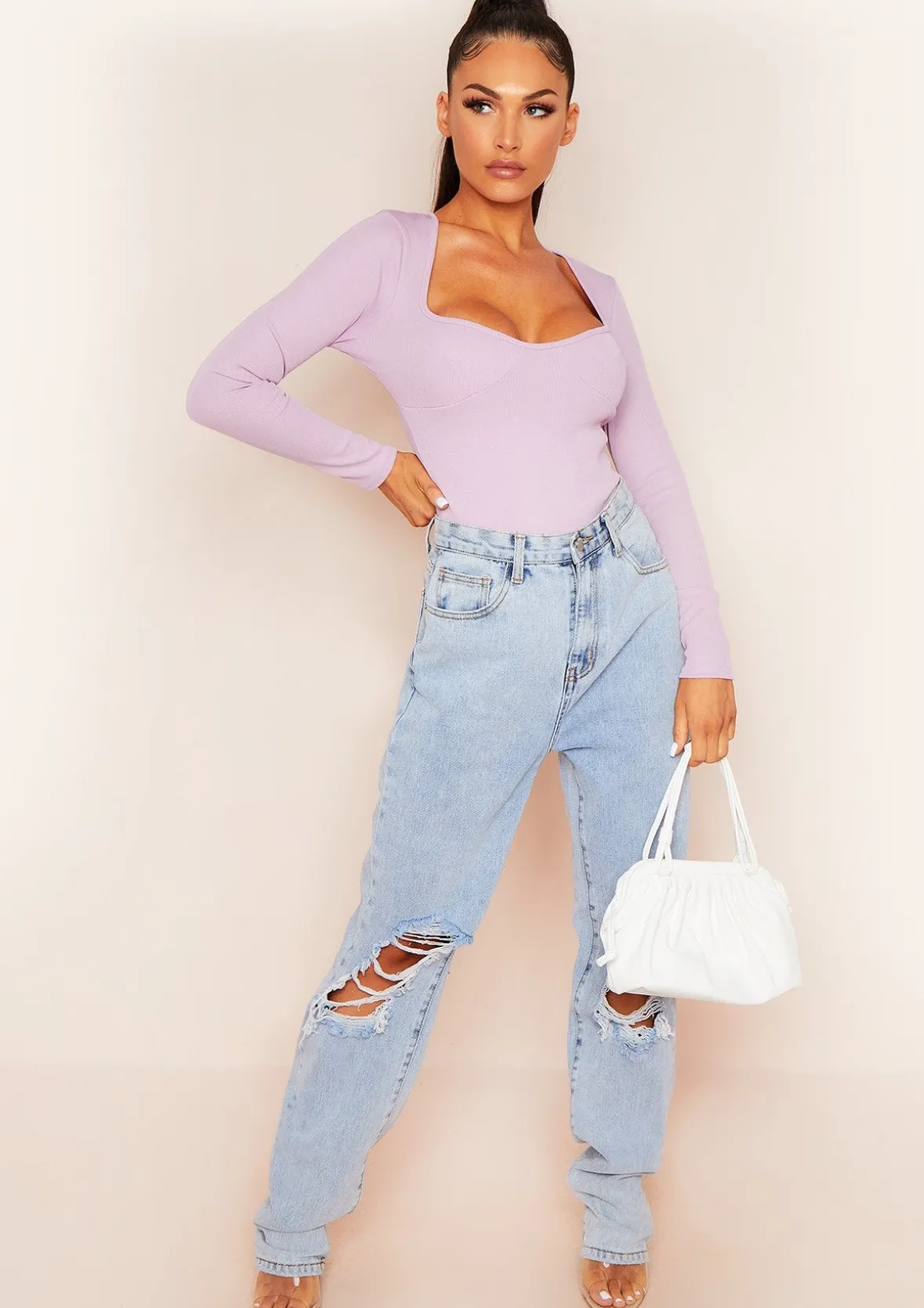 Aaliyah Lilac Bust Cup Bandage Rib Bodysuit