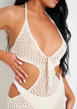 Aarya Cream Knit Cut Out Mini Dress