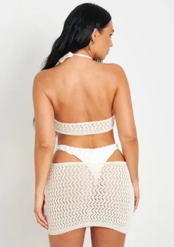 Aarya Cream Knit Cut Out Mini Dress