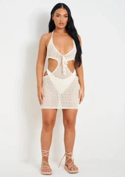 Aarya Cream Knit Cut Out Mini Dress