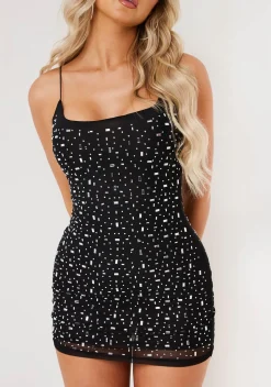 Abbie Black Rhinestone Embellished Mini Dress