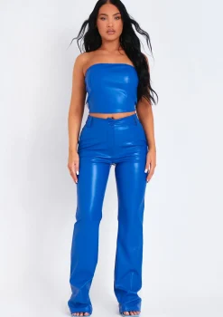 Abby Blue Faux Leather Cropped Corset