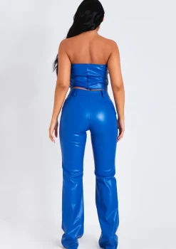 Abby Blue Faux Leather Cropped Corset