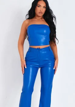 Abby Blue Faux Leather Cropped Corset