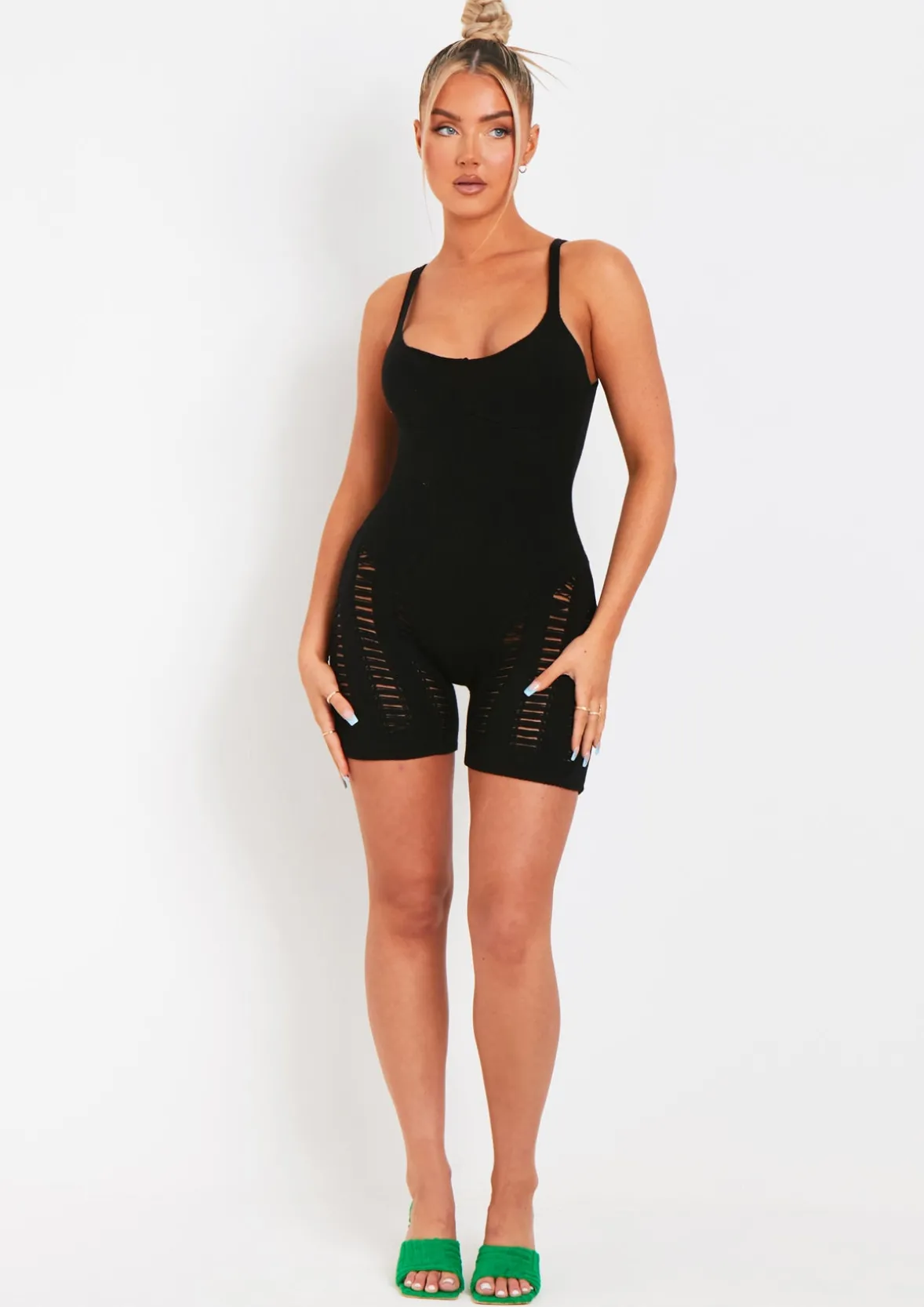 Adalynn Black Laddered Knitted Unitard
