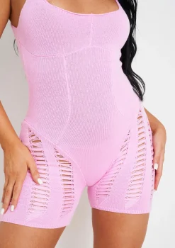 Adalynn Pink Laddered Knitted Unitard