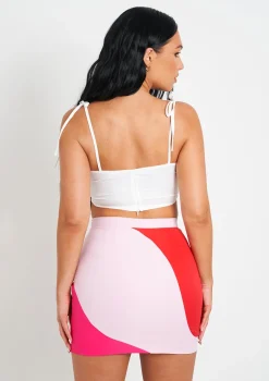 Addilyn Pink And Red Colour Block Mini Skirt