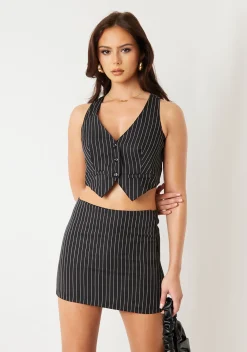 Addison Black Pinstripe Button Up Waistcoat