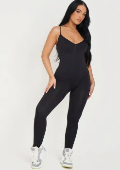 Adele Black Seamless Strappy All In One Jumpsuit