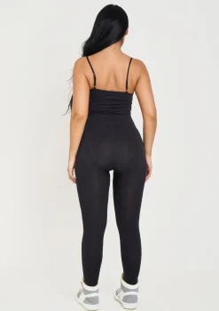 Adele Black Seamless Strappy All In One Jumpsuit