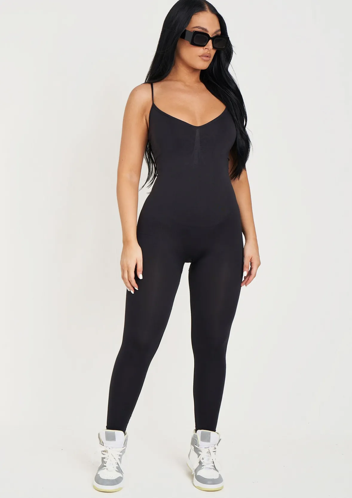 Adele Black Seamless Strappy All In One Jumpsuit