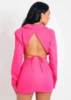 Adeline Pink Woven Slit Mini Skirt