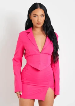 Adeline Pink Woven Slit Mini Skirt