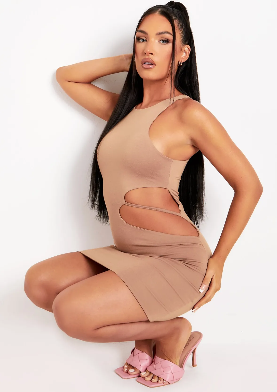 Aimee Camel Cut Out Mini Dress