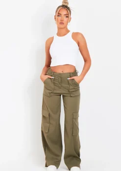 Ainsley Khaki Pocket Detail Low Rise Cargo Pants
