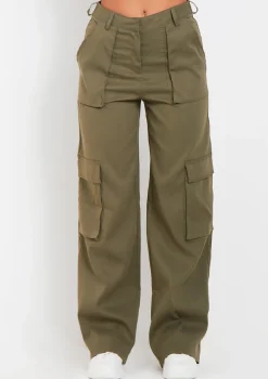 Ainsley Khaki Pocket Detail Low Rise Cargo Pants