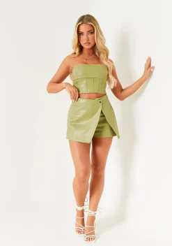 Aiyana Green Faux Leather Corset Top