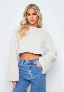 Alana Cream Cropped Faux Fur Jumper
