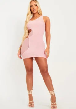 Alana Pink Mesh Overlay Mini Dress