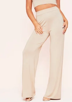 Aleena Beige Wide Leg Jersey Trousers
