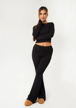 Alena Black Fold Over Yoga Pants