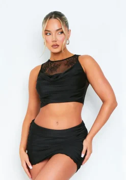 Alexis Black Lace Panel Cowl Neck Sleeveless Top