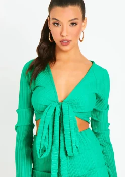 Alice Green Plisse Wrap Tie Crop Top