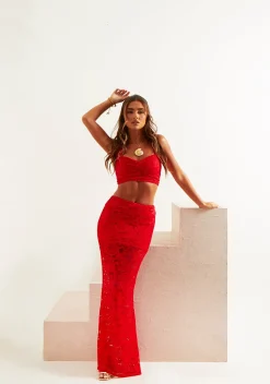 Alice Red Lace Maxi Skirt