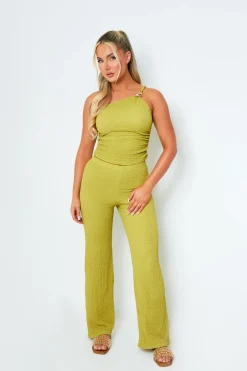 Alisha Olive Sleeveless One Shoulder Top