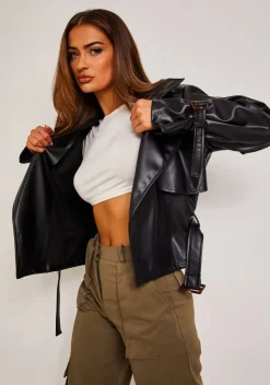 Alix Black Cropped PU Trench Jacket