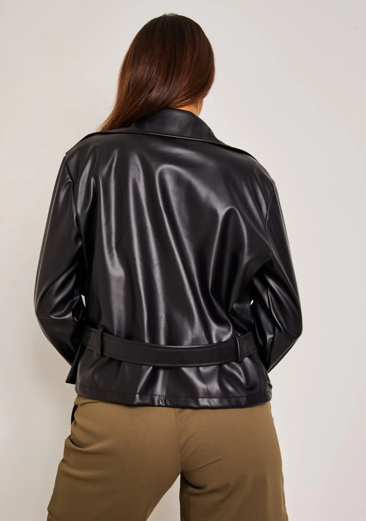 Alix Black Cropped PU Trench Jacket