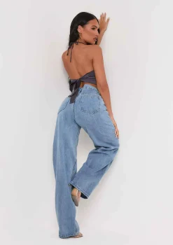 Aliyah Grey Cross Strap Satin Tie Pointed Hem Top