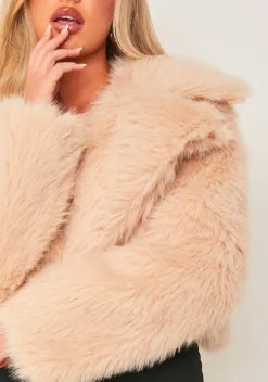 Allie Beige Faux Fur Oversized Collar Coat