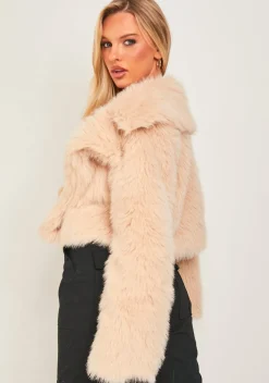 Allie Beige Faux Fur Oversized Collar Coat
