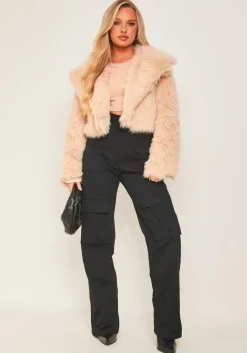 Allie Beige Faux Fur Oversized Collar Coat
