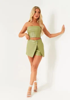 Alora Green Faux Leather Skort