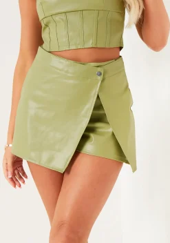 Alora Green Faux Leather Skort