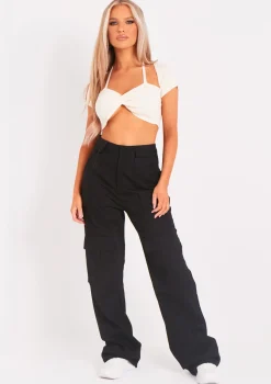 Amaia Black High Waisted Cargo Trousers