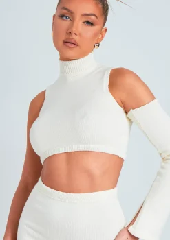 Amber Cream One Sleeve Knitted Crop Top