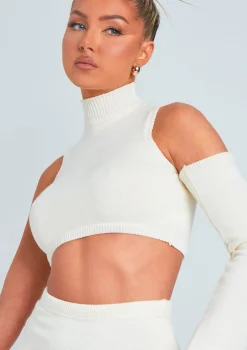Amber Cream One Sleeve Knitted Crop Top