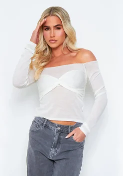 Amber Cream Relaxed Knit Overlay Bralet Jumper