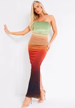 Amiah Multicolour Orange Ombre Mesh Maxi Dress