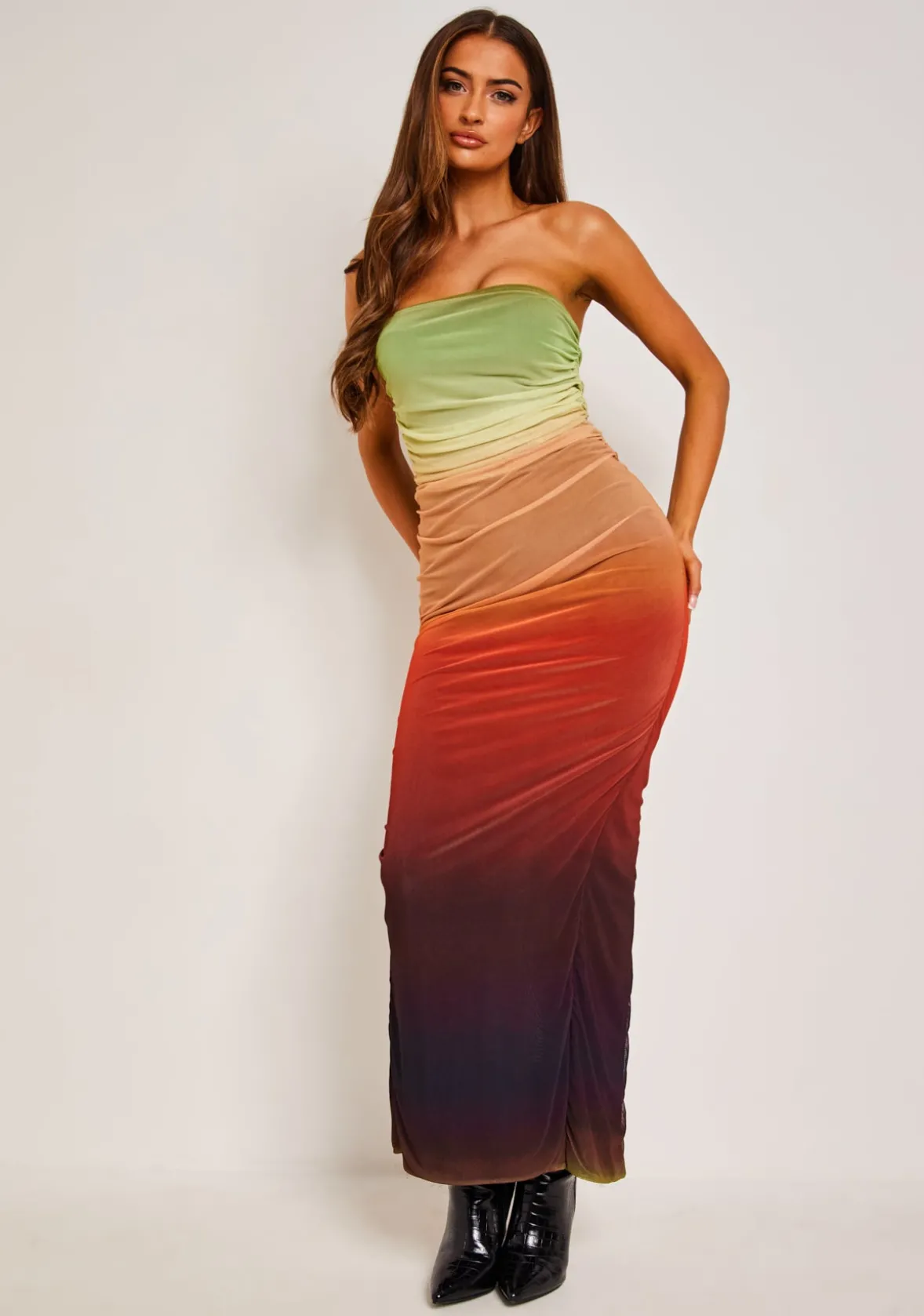 Amiah Multicolour Orange Ombre Mesh Maxi Dress