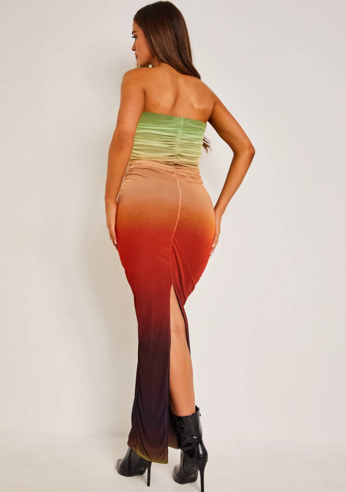 Amiah Multicolour Orange Ombre Mesh Maxi Dress