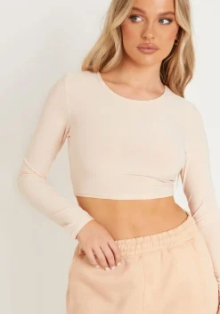 Amida Stone Long Sleeve Crew Neck Smooth Crop Top