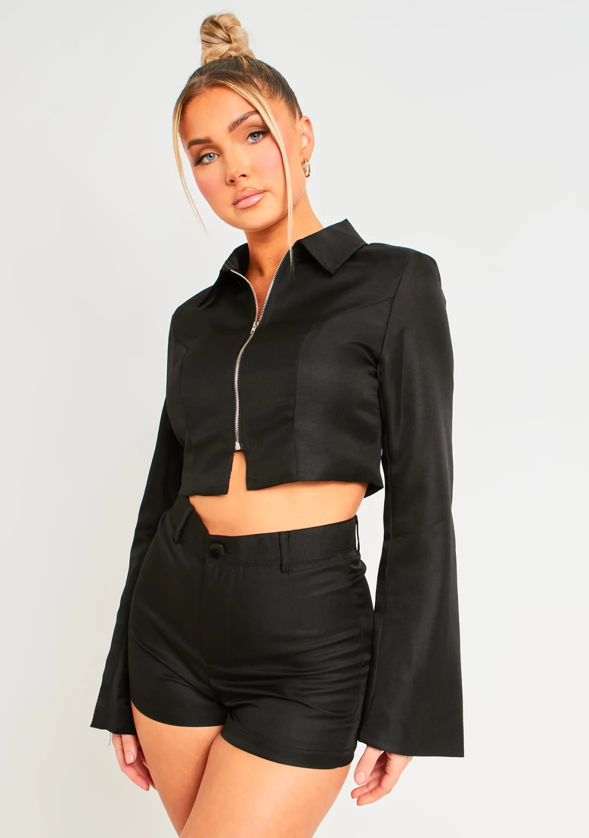 Amirah Black Zip Through Tailored Shorts