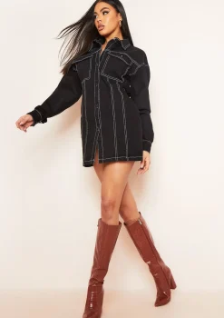 Amy Black Denim Contrast Stitch Mini Dress