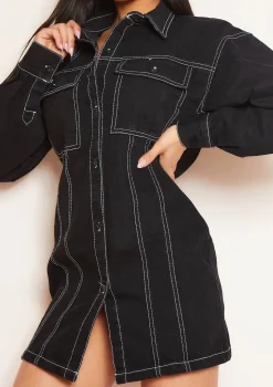 Amy Black Denim Contrast Stitch Mini Dress