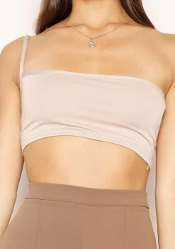 Andi Beige One Shoulder Jersey Crop Top