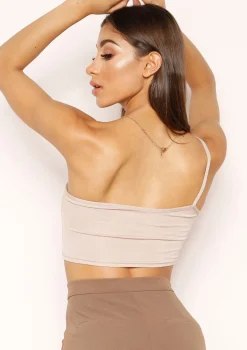 Andi Beige One Shoulder Jersey Crop Top